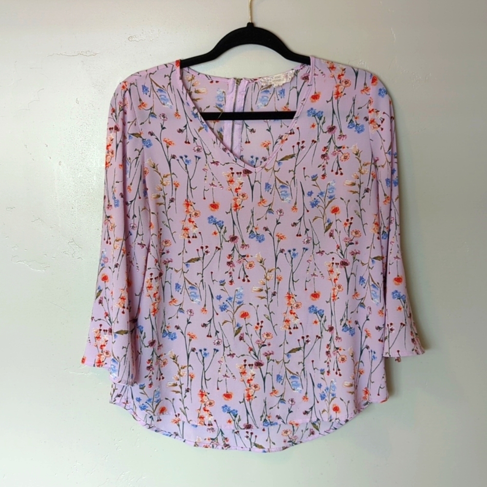 Pink Republic Floral Sheer Flowy Relaxed Fit Pink Blouse Size S